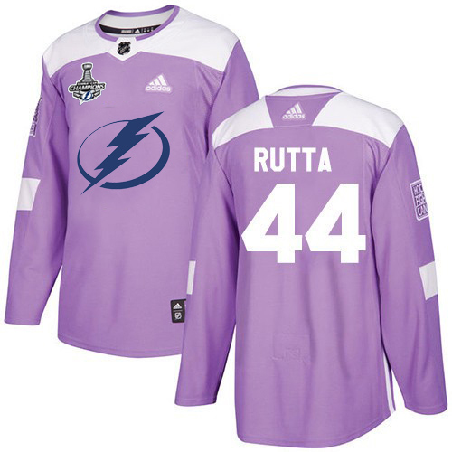 Men Adidas Tampa Bay Lightning #44 Jan Rutta Purple Authentic Fights Cancer 2020 Stanley Cup Champions Stitched NHL Jersey